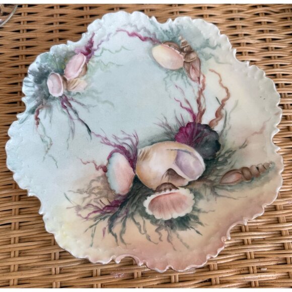 Antique 1910s Rosenthal Monbijou Hand-Painted Seashells Coral Porcelain Plate 9" - Picture 1 of 11